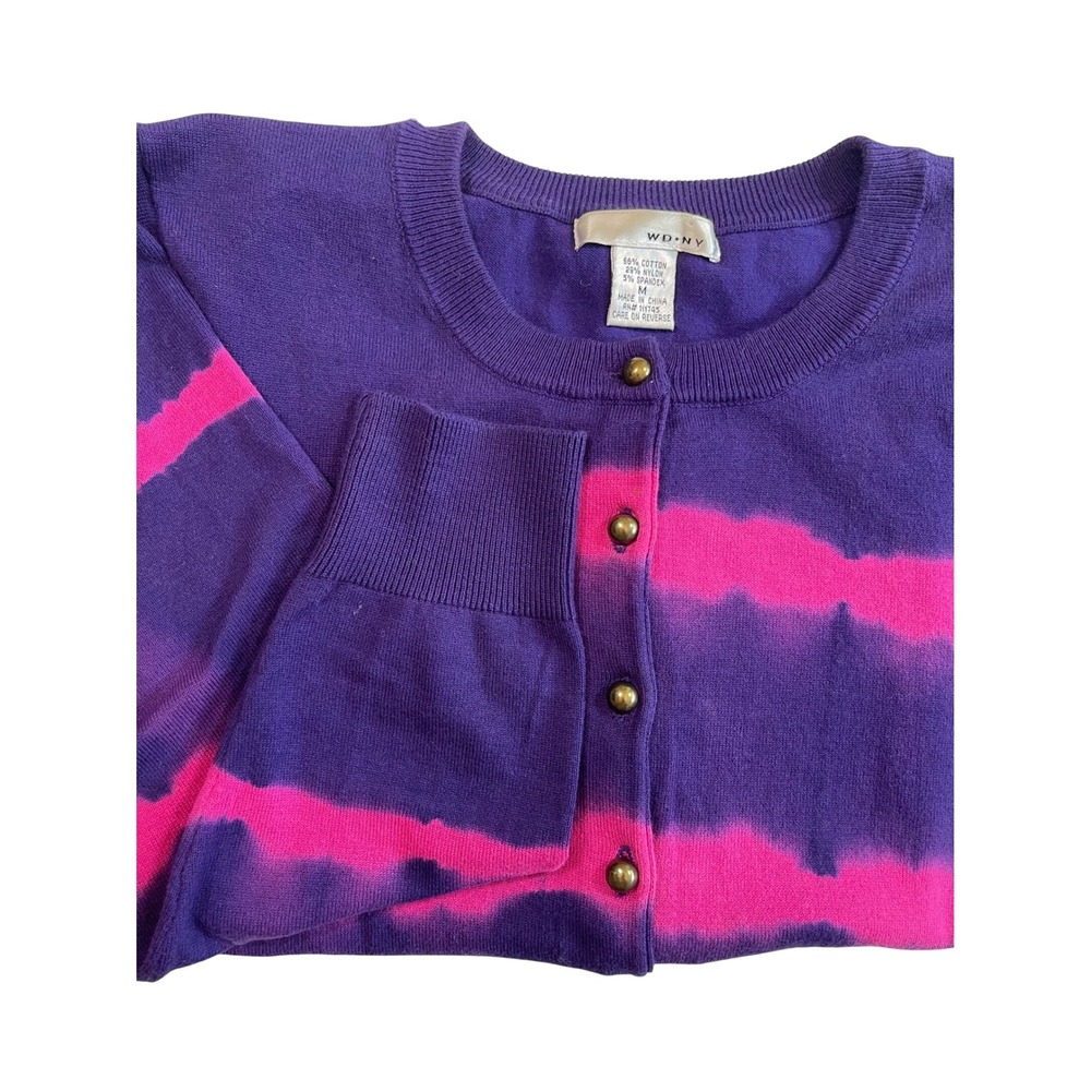 WDNY Purple‎ Pink Striped Cotton Blend Cardigan Sweater Women's Medium